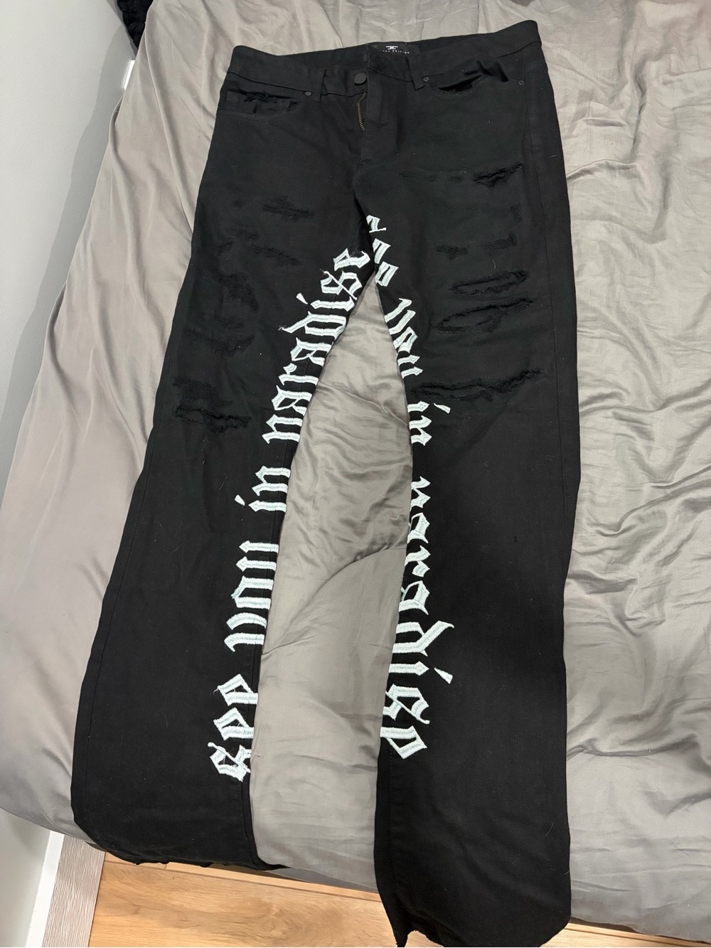 DC Black Straight Jeans with White Gothic Side Print